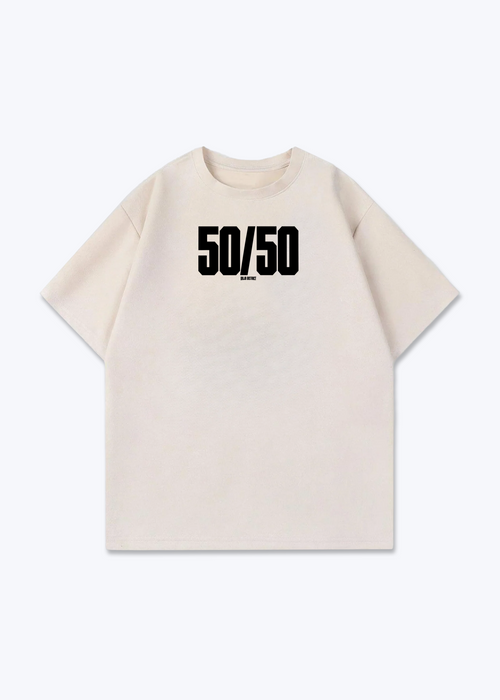 50/50 - Oversized Shirt - Beige Front (Designed)